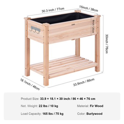 Start2Finish VEVOR raised wooden garden bed 34x18x30 inches with legs for outdoor planting of flowers, vegetables, or herbs.
