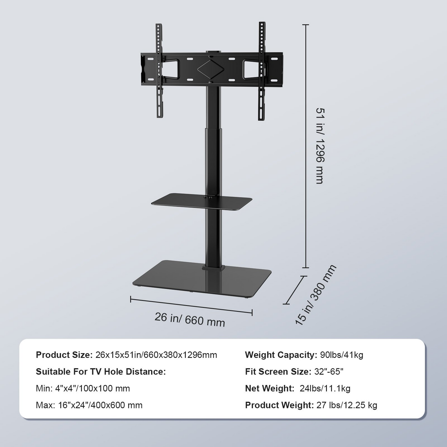 Start2Finish VEVOR TV stand mount with adjustable height, swivel design, and tempered glass base for 32-65 inch TVs in living room or bedroom