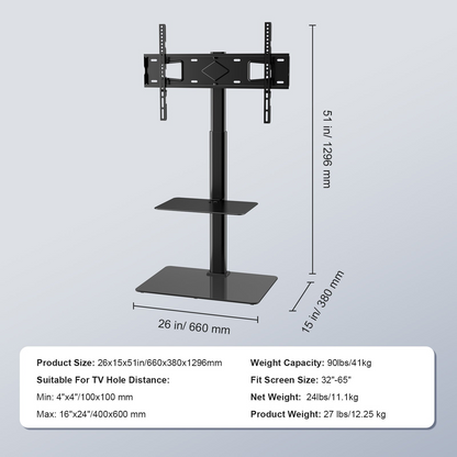 Start2Finish VEVOR TV stand mount with adjustable height, swivel design, and tempered glass base for 32-65 inch TVs in living room or bedroom