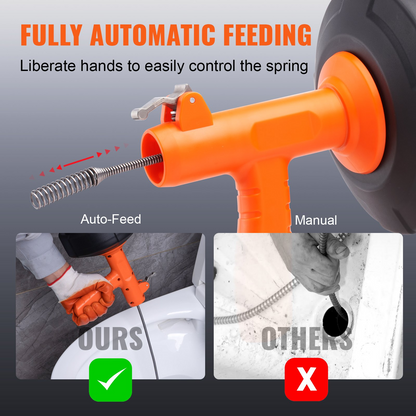 Start2Finish VEVOR 25Ft drain auger with drill attachment, plumbing snake for clearing kitchen, bathroom, and shower drain clogs.