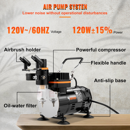 Start2Finish VEVOR airbrush kit with compressor, dual-action gravity feed system for art, nails, cookies, and tattoos.