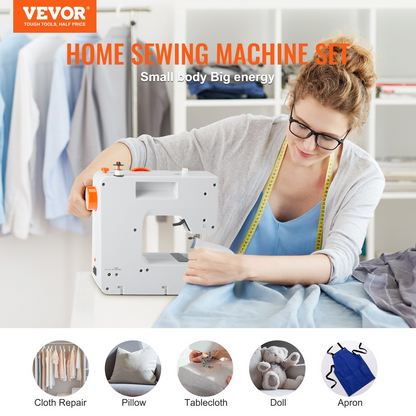 Start2Finish VEVOR portable sewing machine with 38 stitches, reverse sewing, extension table, foot pedal, and accessories for home use