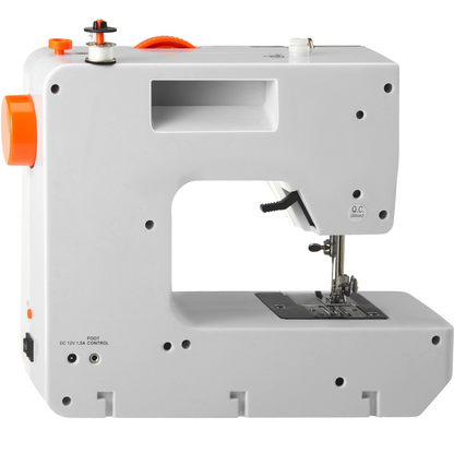 Start2Finish VEVOR portable sewing machine with 38 stitches, reverse sewing, extension table, foot pedal, and accessory kit for home use.