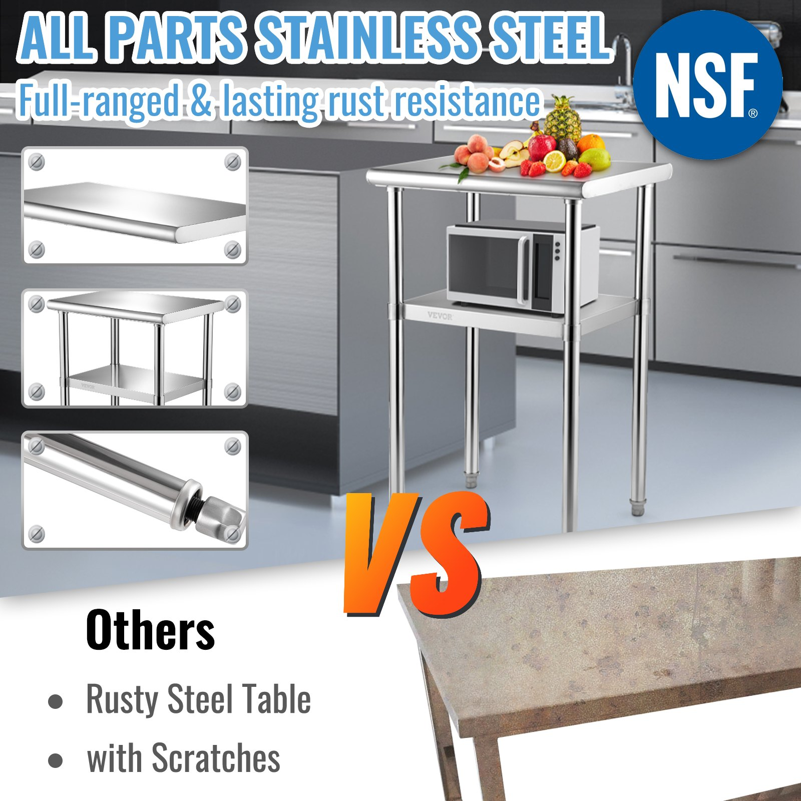 Start2Finish stainless steel prep table with adjustable undershelf, heavy-duty kitchen workbench, 24x18x36 inches, commercial use