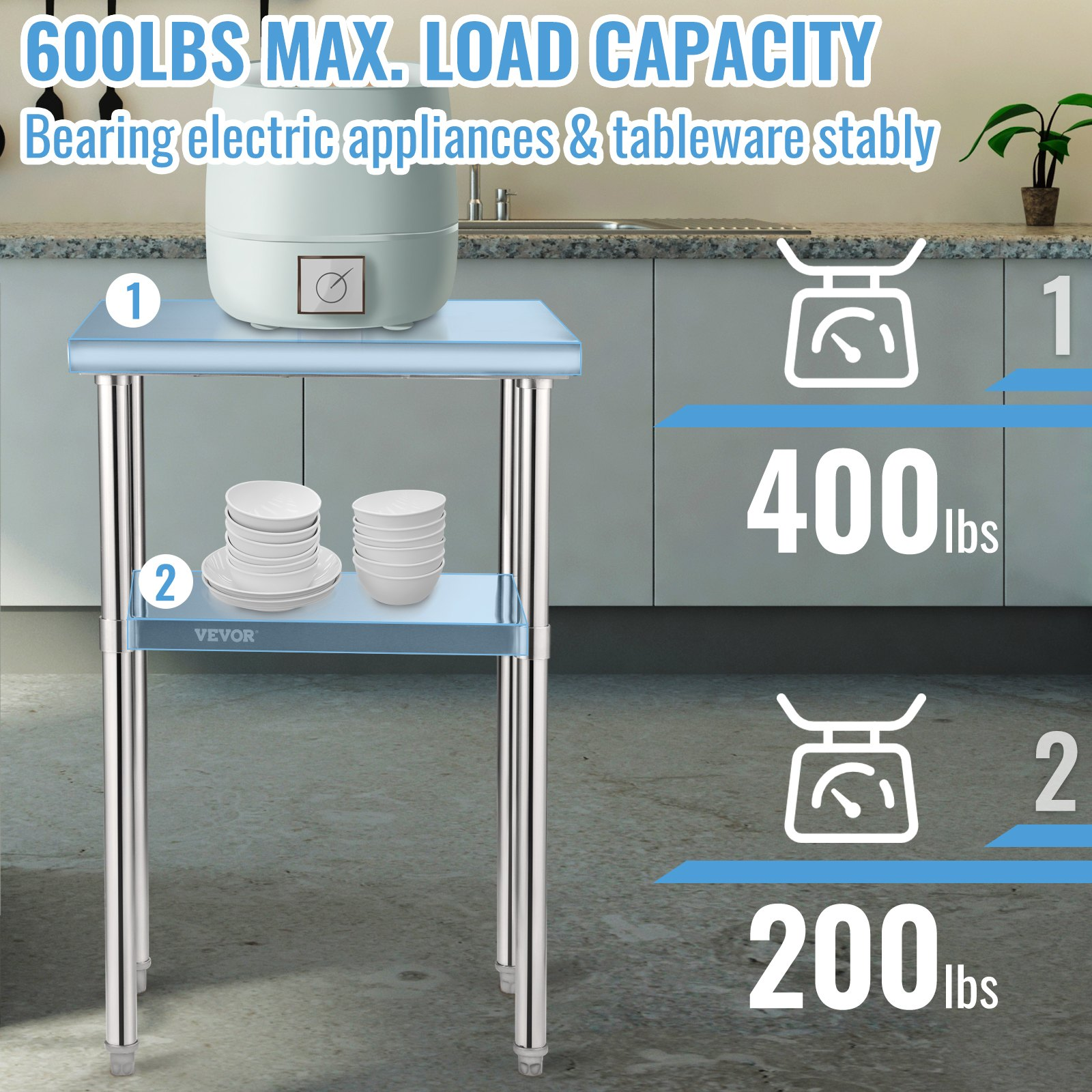 Start2Finish stainless steel prep table with adjustable undershelf, heavy-duty work surface, ideal for commercial kitchens and garages.