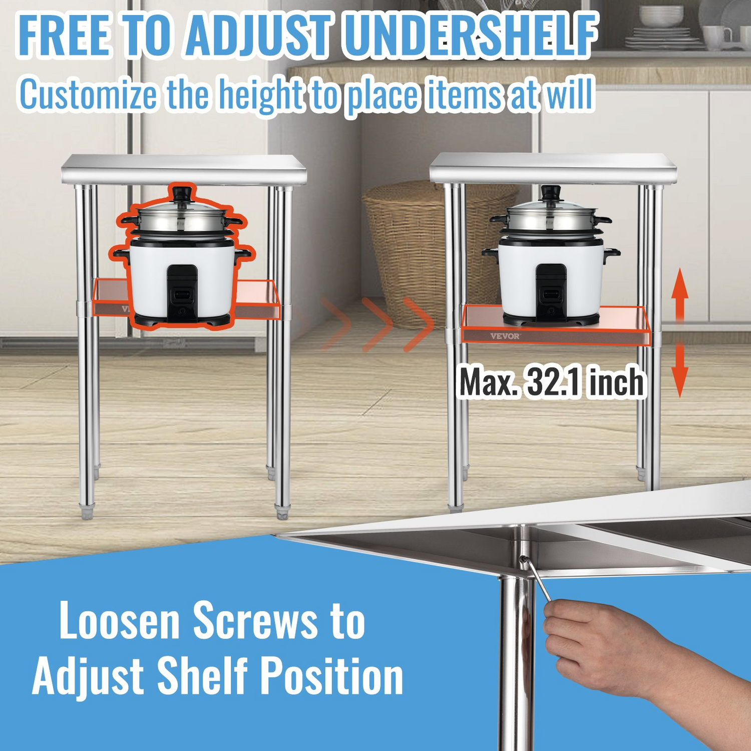 Start2Finish stainless steel prep table with adjustable undershelf, heavy-duty work surface, ideal for commercial kitchens and garages.