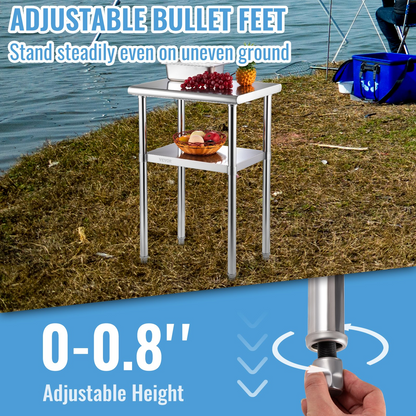 Start2Finish stainless steel prep table with adjustable undershelf, 24x18x36 inches, heavy-duty kitchen or workshop workstation