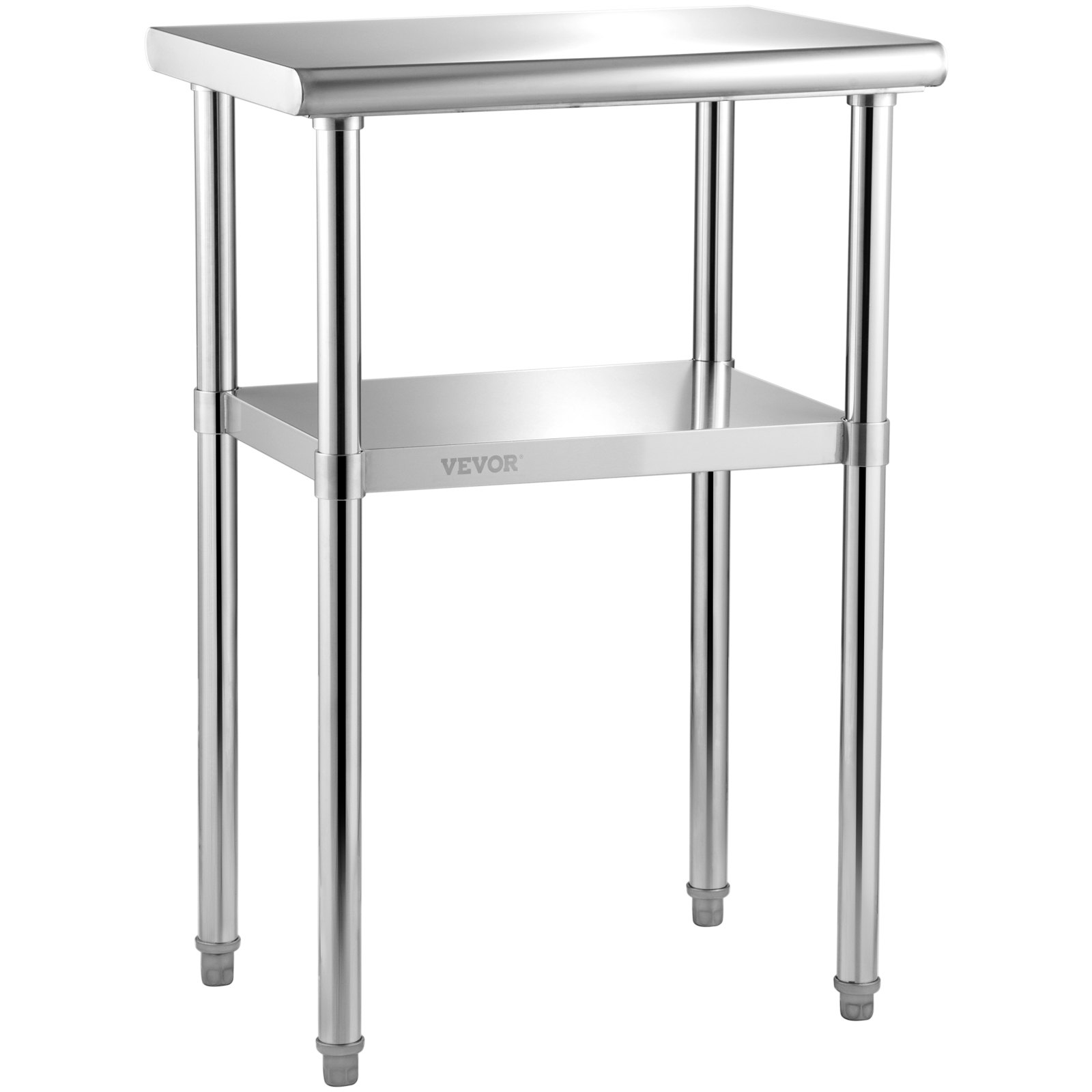 Heavy-duty VEVOR stainless steel prep table with adjustable undershelf, 24x18x36 inch, ideal for commercial kitchen or workshop use.