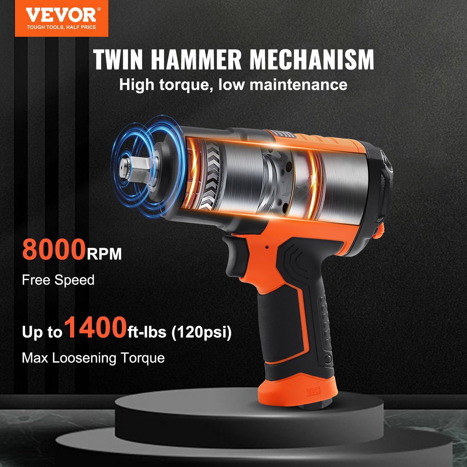 Start2Finish VEVOR 1/2-inch air impact wrench with high torque and impact socket set, lightweight pneumatic tool for automotive repairs.