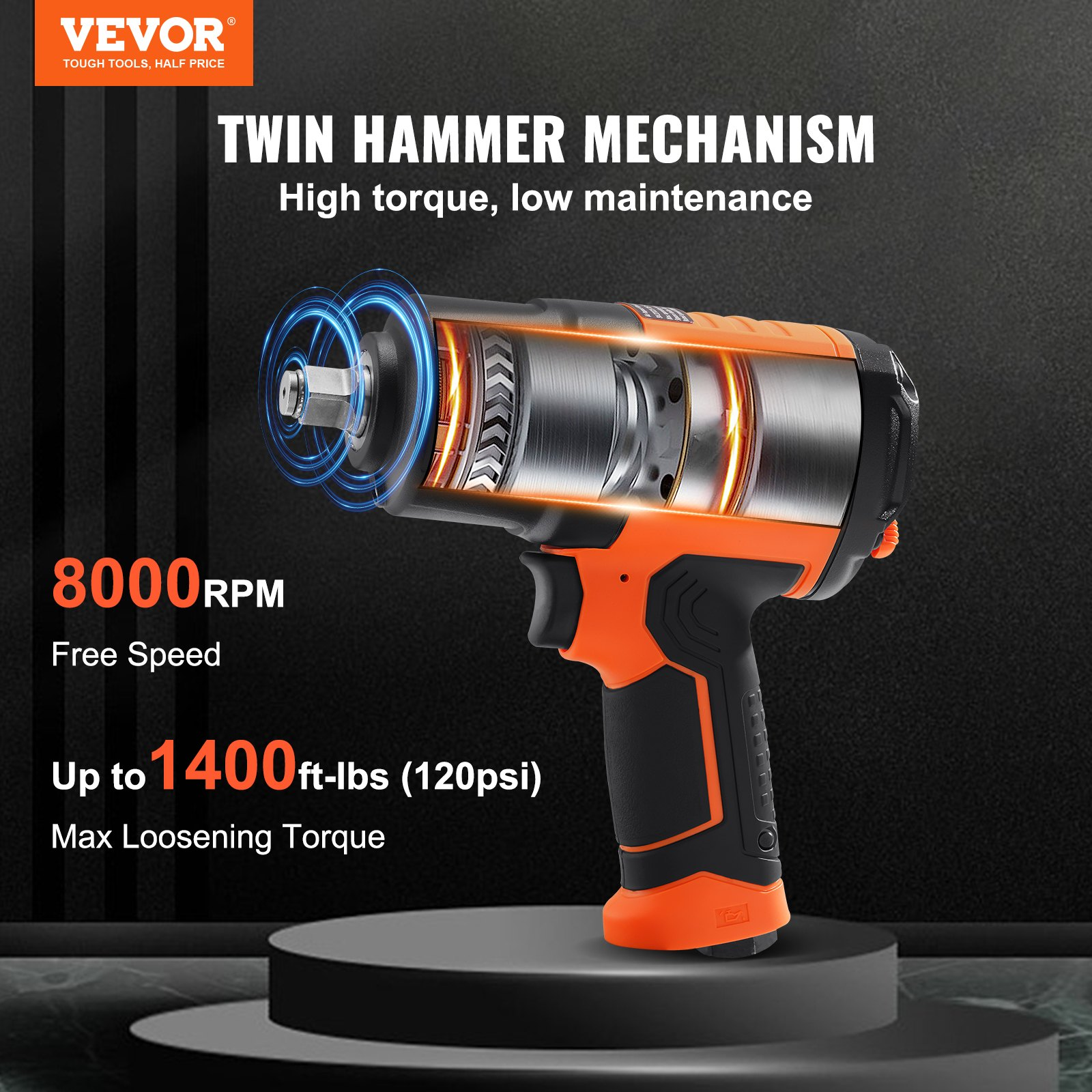 Start2Finish VEVOR 1/2-inch air impact wrench with high torque and impact socket set, lightweight pneumatic tool for automotive repairs.