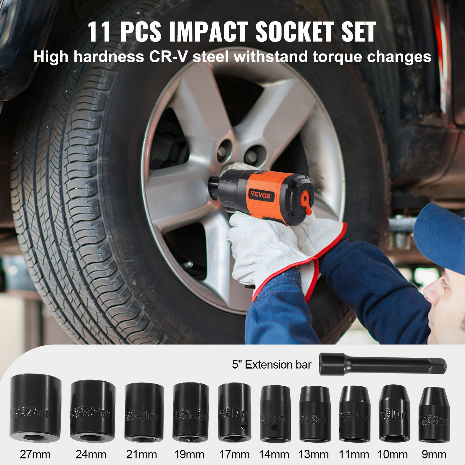 Start2Finish VEVOR 1/2-inch air impact wrench with high torque up to 1400 ft-lbs, lightweight design, and included impact socket set