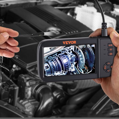 Start2Finish VEVOR borescope camera with triple lenses, 4.5-inch screen, 1080P, 10 LED lights, waterproof, 16.5ft cable for inspection.