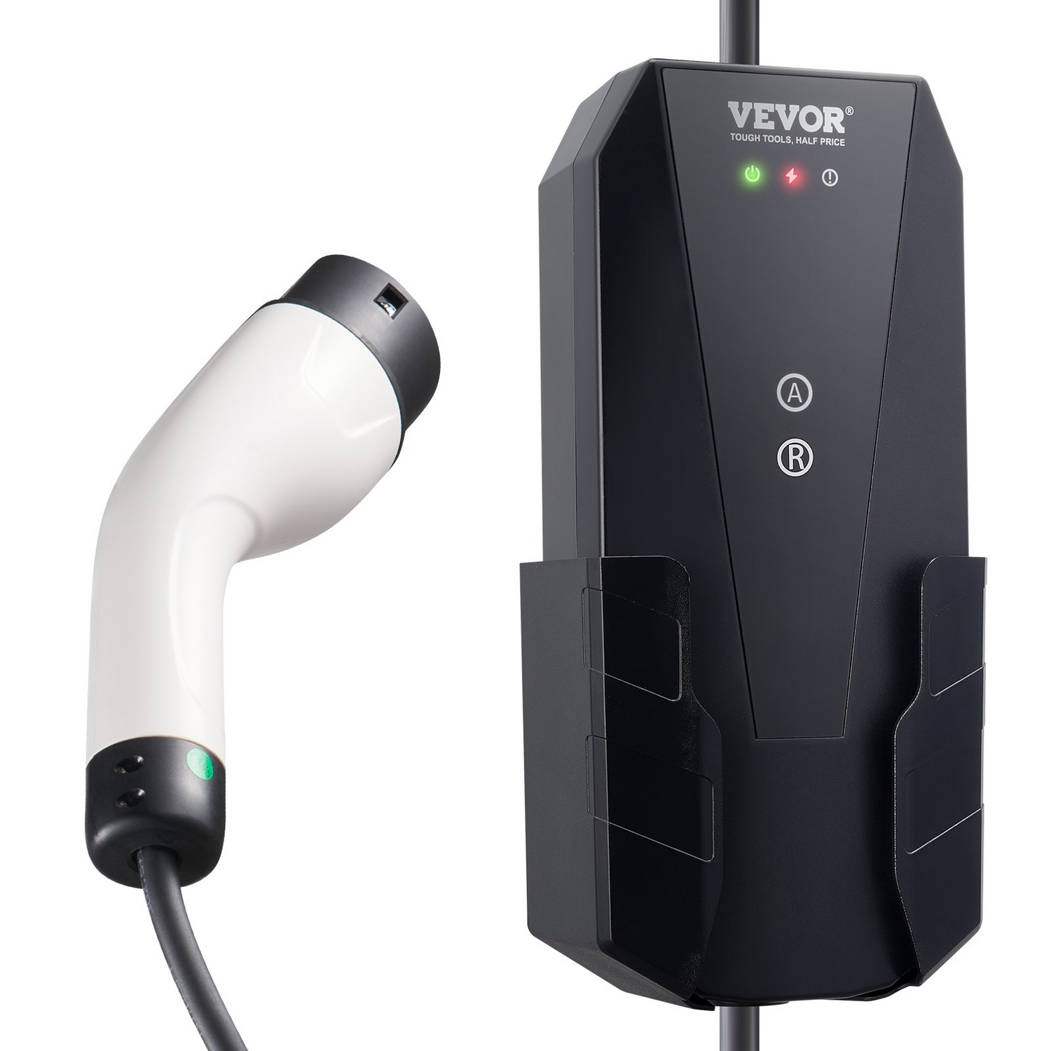 Start2Finish VEVOR Level 1+2 portable EV charger with 28-foot cable, NEMA plugs, for SAE J1772 electric vehicles at home.