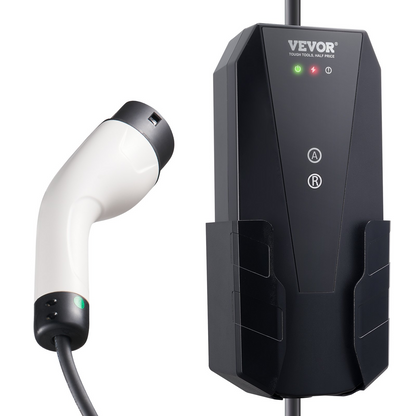 Start2Finish VEVOR Level 1+2 portable EV charger with 28-foot cable, NEMA plugs, for SAE J1772 electric vehicles at home.