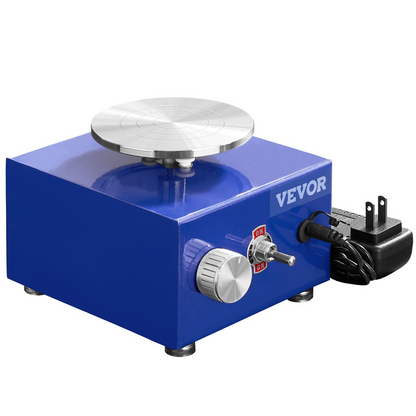 Blue VEVOR Mini Pottery Wheel for beginners with adjustable speed, 17 accessories, ceramic turntables, and detachable basin.