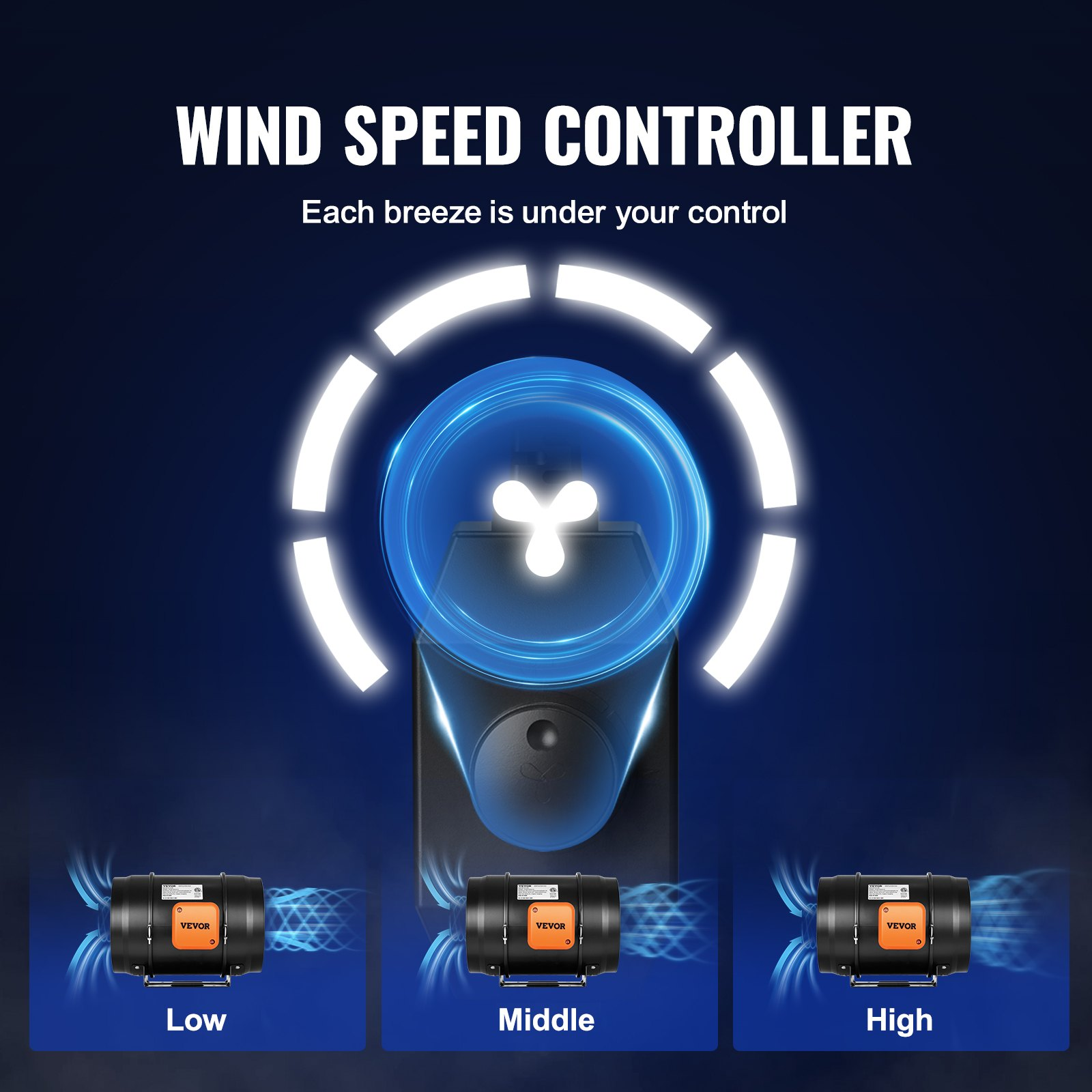 Start2Finish VEVOR 8-inch inline duct fan with variable speed control, quiet AC motor for ventilation and cooling in grow tents.