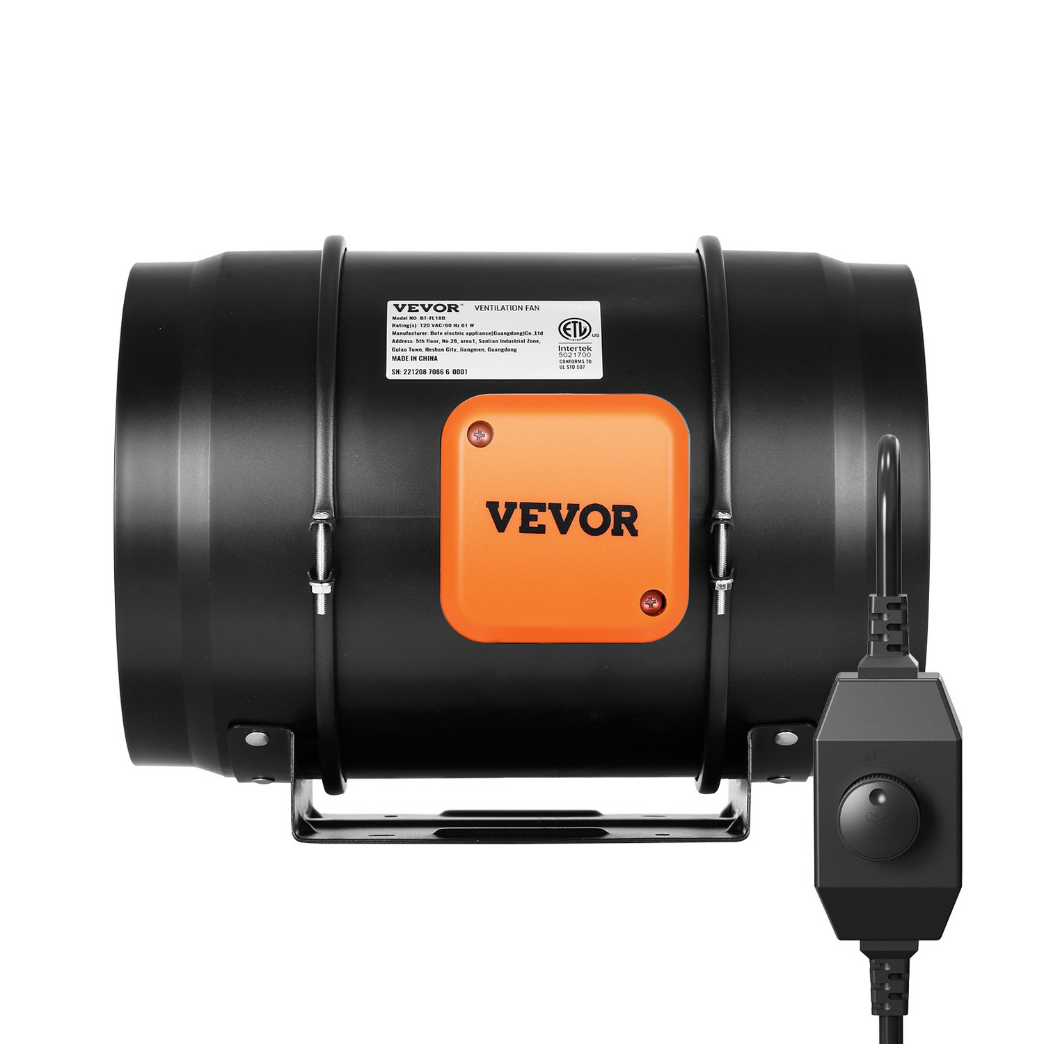 Start2Finish VEVOR 8-inch inline duct fan with variable speed controller, quiet AC motor for ventilation and cooling in grow tents.