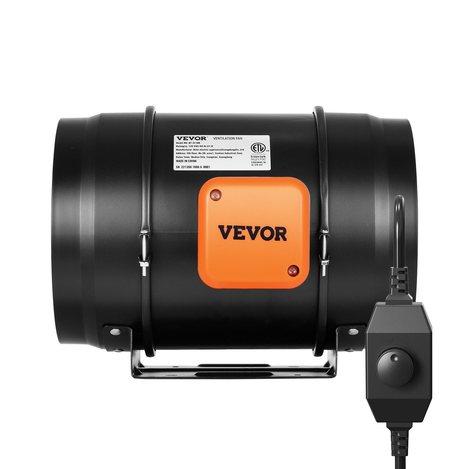 Start2Finish VEVOR 8-inch inline duct fan with variable speed controller, quiet AC motor for ventilation and cooling in grow tents.