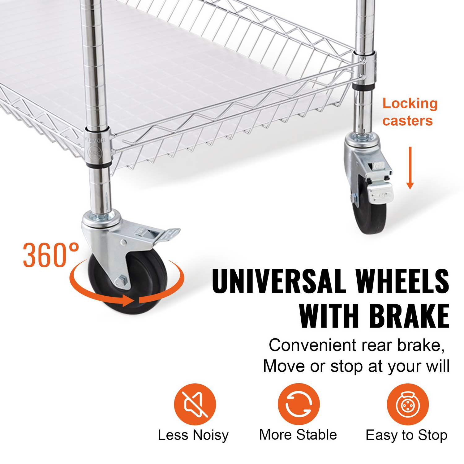 Start2Finish VEVOR kitchen utility cart with 3 wire tiers, steel frame, curved handle, hooks, and 661LBS capacity on wheels.