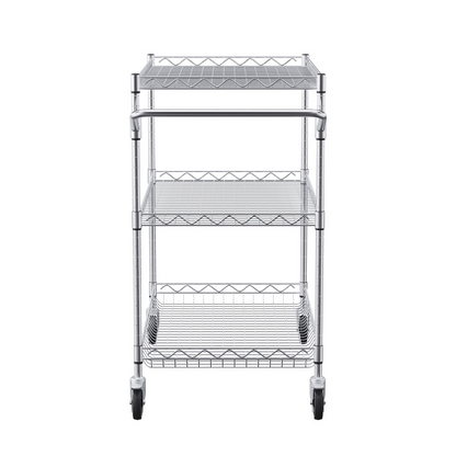 Start2Finish VEVOR kitchen utility cart with 3 wire tiers, steel construction, 6 hooks, curved handle, and 661 lbs capacity.