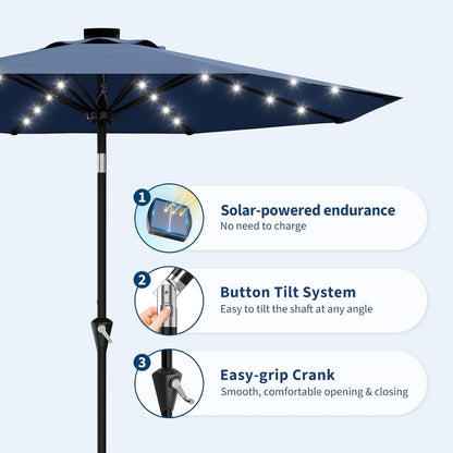 Illuminating Navy Blue Solar Powered Patio Umbrella