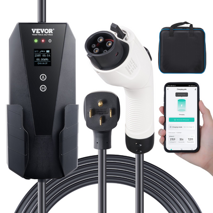 Start2Finish VEVOR Level 2 portable EV charger with 28 ft cable, 32 amp 240V, SAE J1772 plug for home electric vehicle charging