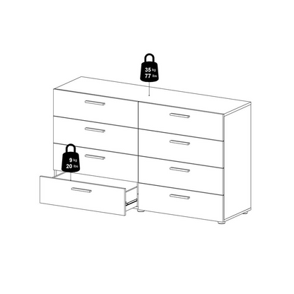 Start2Finish Austin 8 Drawer Double Dresser in Truffle Oak with sleek modern design and spacious storage drawers.