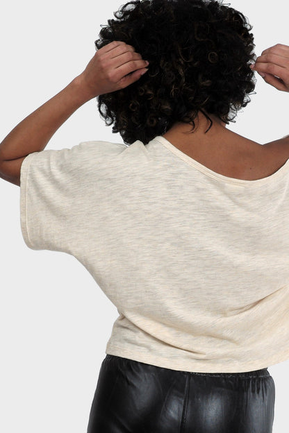 Gold Felix Lumi Organic Crop Top, stylish tops and blouses in soft fabric, shown on a model with a relaxed fit.