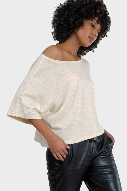 Gold Felix Lumi Organic Crop Top, stylish tops and blouses in soft fabric, shown on a model.