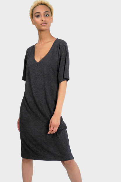 Gold Felix Mika organic T-shirt dress, casual lightweight dress with short sleeves and relaxed fit, natural cotton fabric.