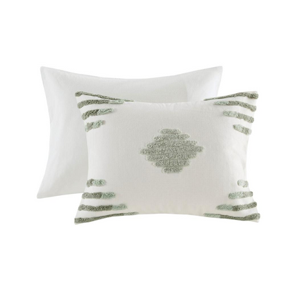 Start2Finish 3-piece cotton blend chenille comforter set with textured bedding in neutral tones on a bed.