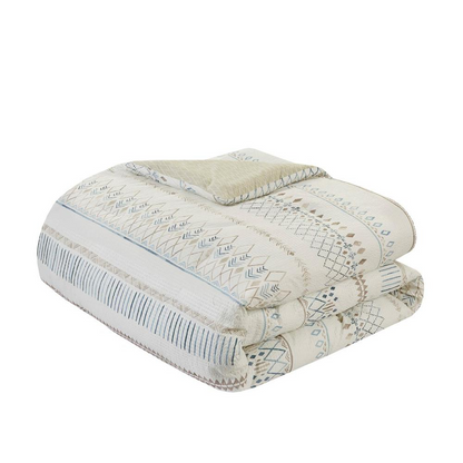Start2Finish 5-piece printed seersucker comforter bedding set with matching throw pillows, featuring a stylish and textured design.