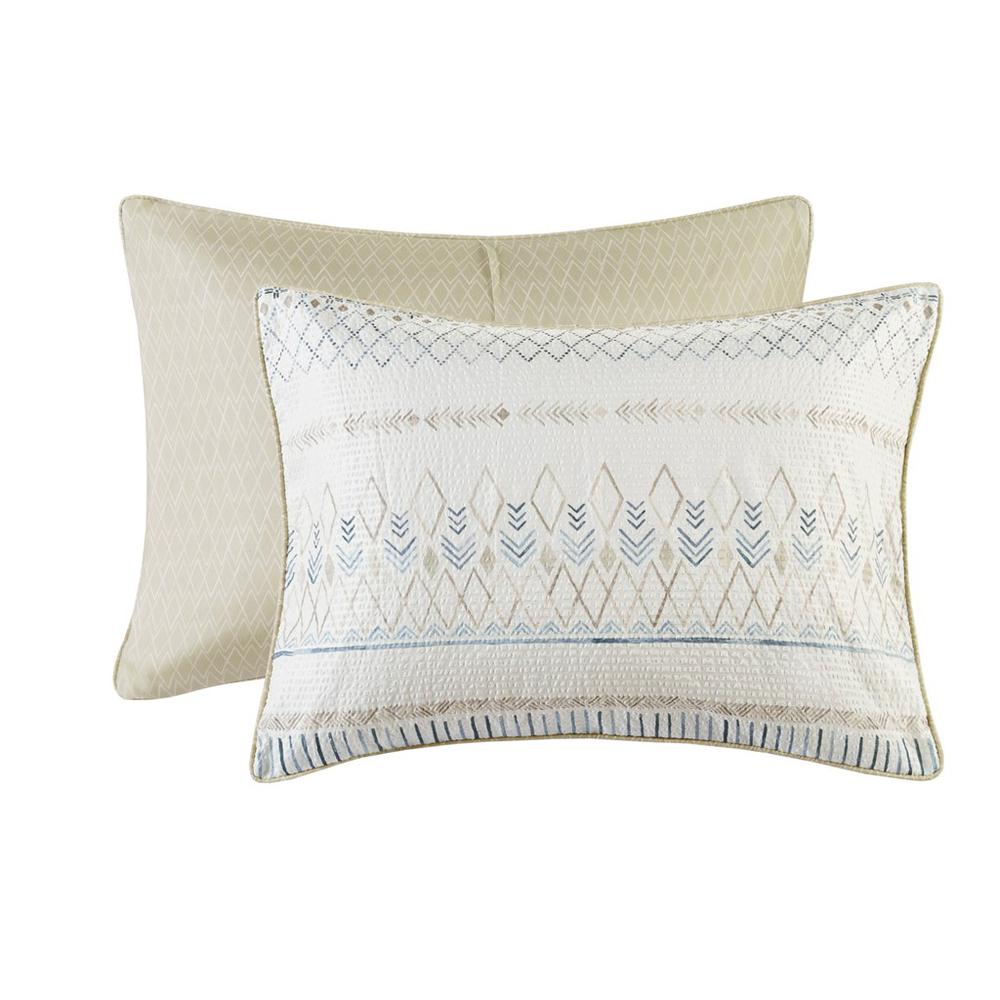 Start2Finish 5-piece printed seersucker bedding comforter set with matching throw pillows on a bed.
