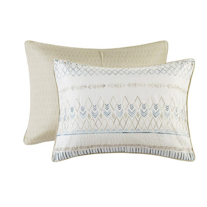 Start2Finish 5-piece printed seersucker bedding comforter set with matching throw pillows on a bed.