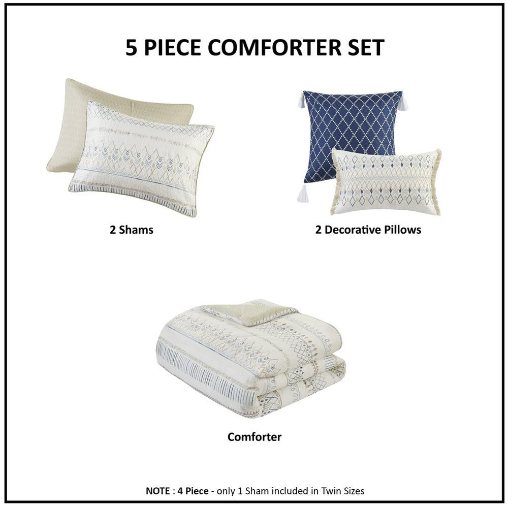 Start2Finish 5-piece printed seersucker bedding comforter set with matching throw pillows, showcasing a stylish, textured design.