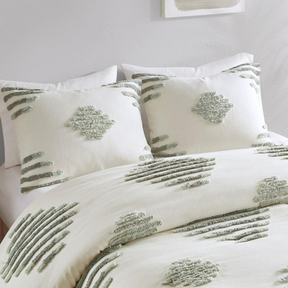 Start2Finish 3-piece cotton blend chenille duvet cover set showing soft, textured fabric with matching pillow shams on a bed.