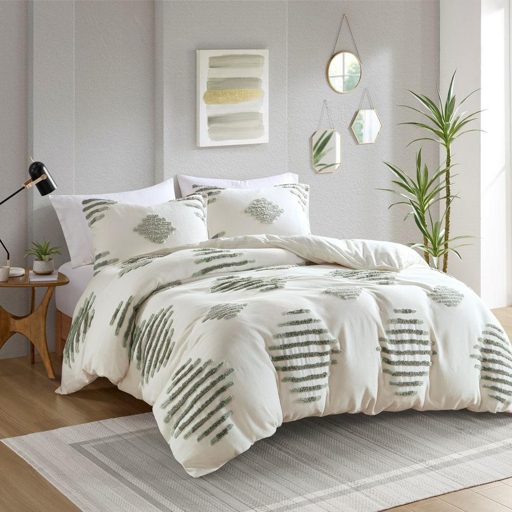 Start2Finish 3-piece cotton blend chenille duvet cover bedding set with soft, textured fabric in neutral tones.