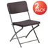 Two brown rattan plastic folding chairs with gray frames from the HERCULES Series by Start2Finish, shown folded and stacked.