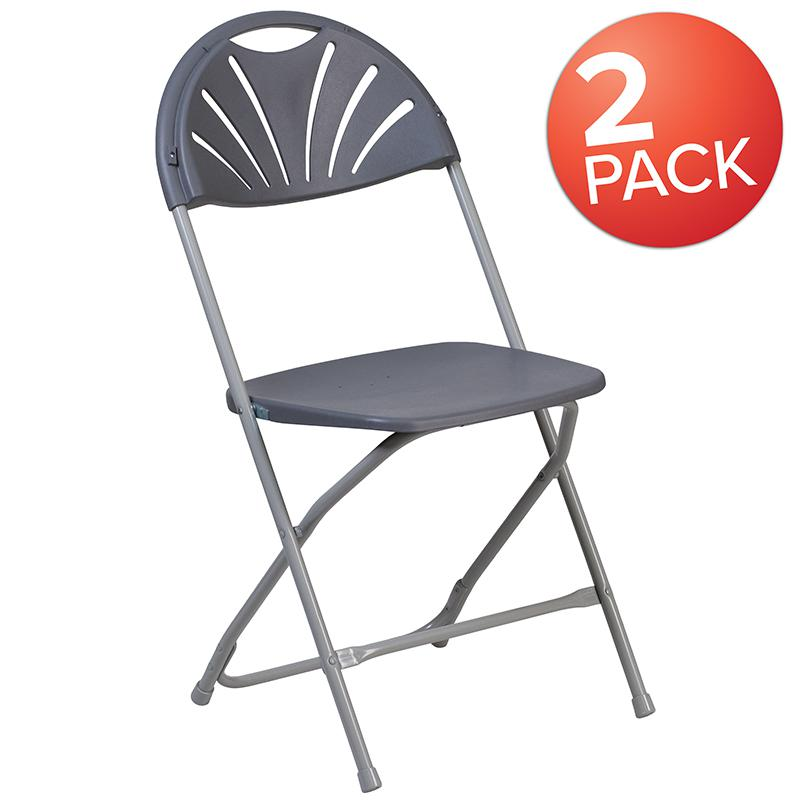 Start2Finish Hercules 2-pack charcoal plastic fan back folding chairs with 650 lb. capacity, lightweight and portable outdoor seating