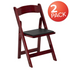 Two HERCULES Series mahogany wood folding chairs with vinyl padded seats, ideal for versatile, comfortable seating.