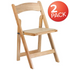 Two HERCULES Series natural wood folding chairs with vinyl padded seats, sturdy furniture by Start2Finish for versatile seating.