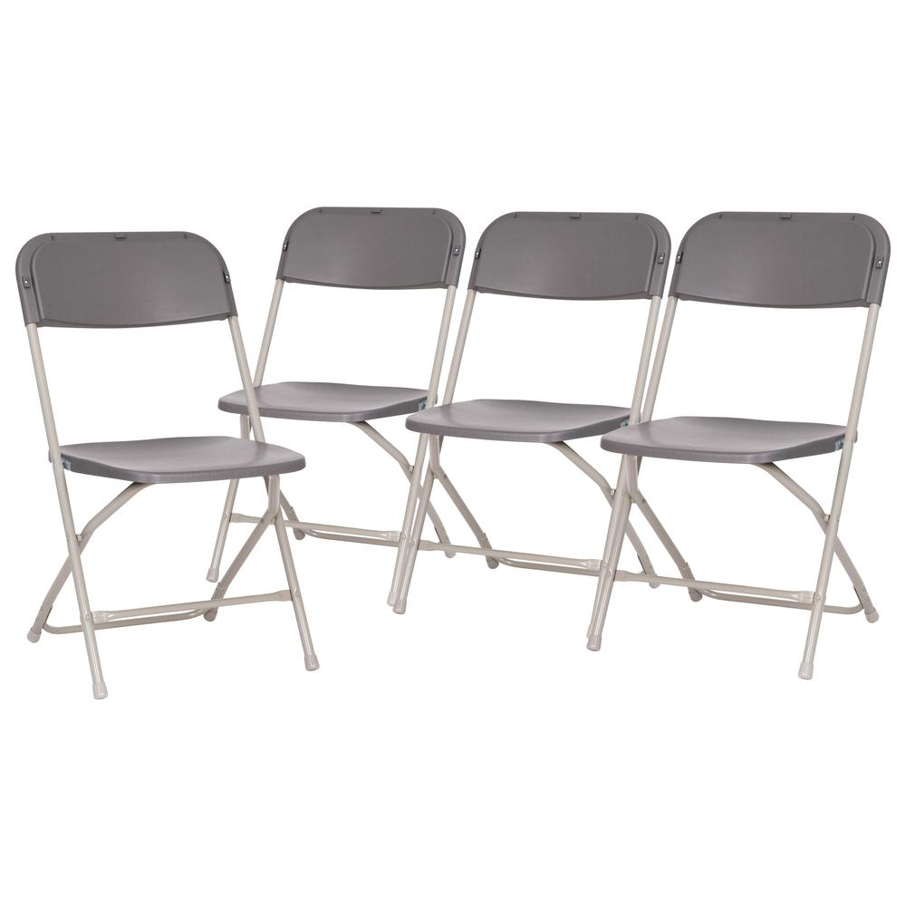 Hercules™ Series 4 Pack Gray Plastic Folding Chairs by Start2Finish, commercial grade, contoured for big &amp; tall, 650LB capacity
