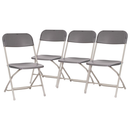 Hercules™ Series 4 Pack Gray Plastic Folding Chairs by Start2Finish, commercial grade, contoured for big &amp; tall, 650LB capacity