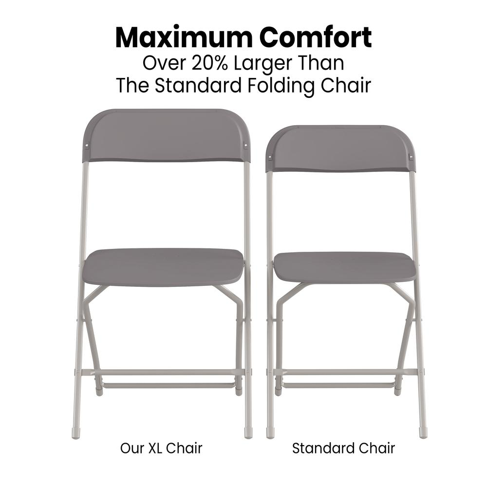 Gray Hercules™ Series 4-pack plastic folding chairs with contoured comfort, heavy-duty design, and 650lb weight capacity.