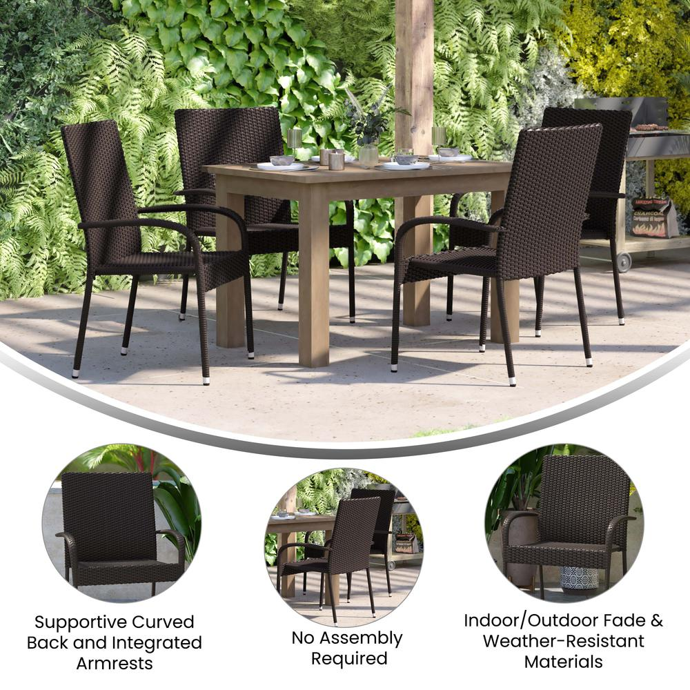 Pair of Start2Finish wicker dining chairs with arms, weather-resistant steel frames in espresso, suitable for indoor or outdoor use.
