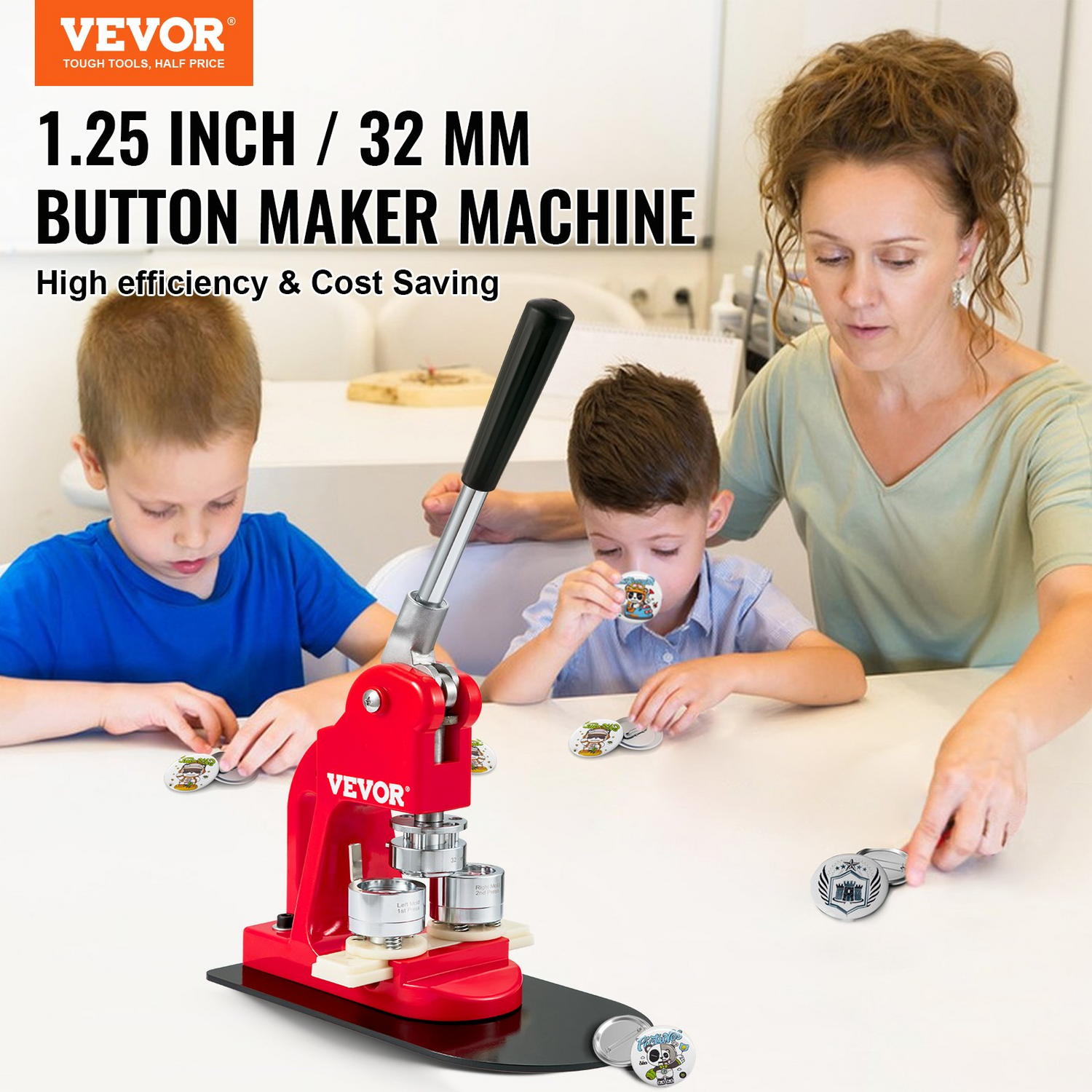 Start2Finish VEVOR Button Maker Machine with 32mm badge punch, 500 button parts, circle cutter, and DIY children&