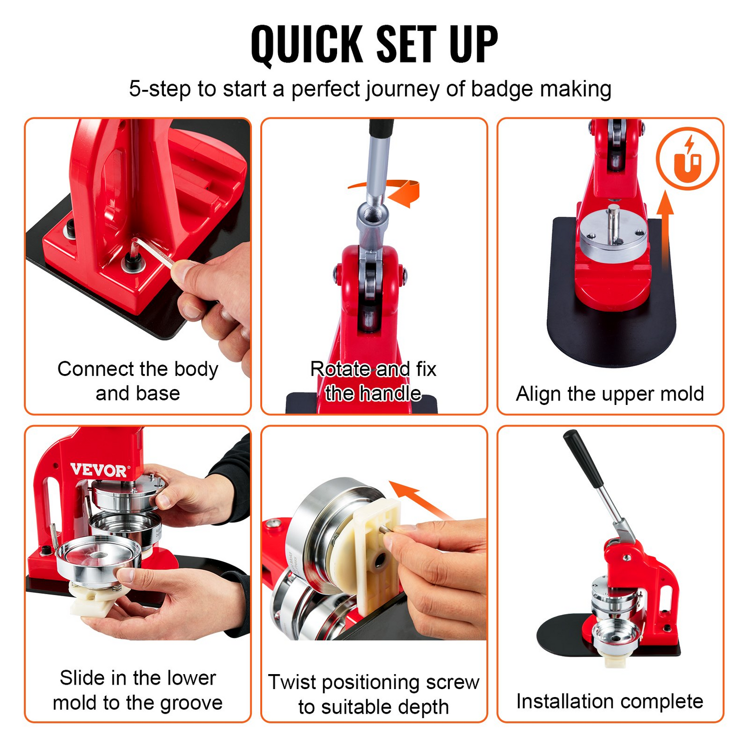 Start2Finish VEVOR 32mm button maker machine with badge punch press kit, 500 button parts, circle cutter, and DIY gift accessories.