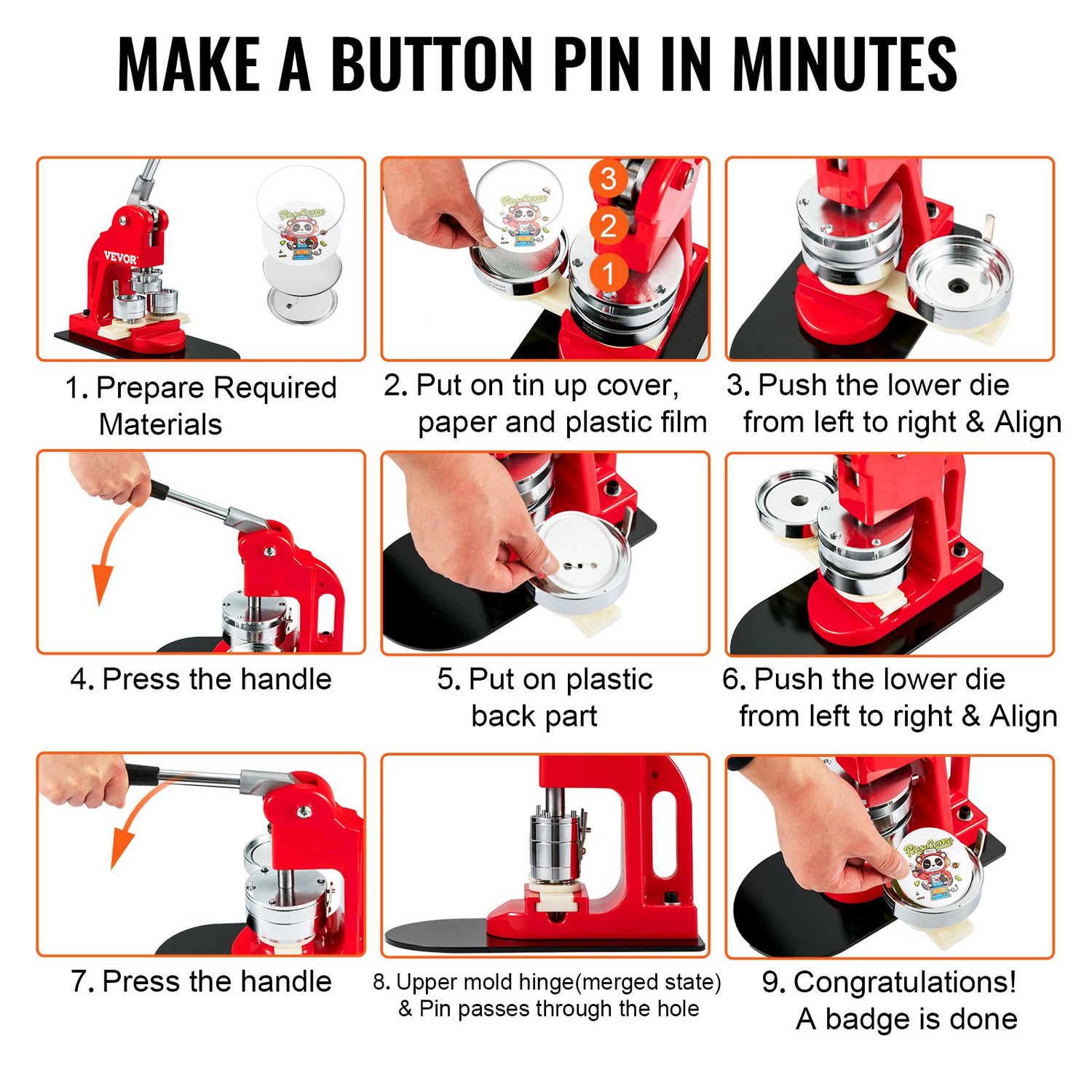 Start2Finish VEVOR 32mm button maker machine with badge punch press, button parts, circle cutter, and DIY gift kit for children.