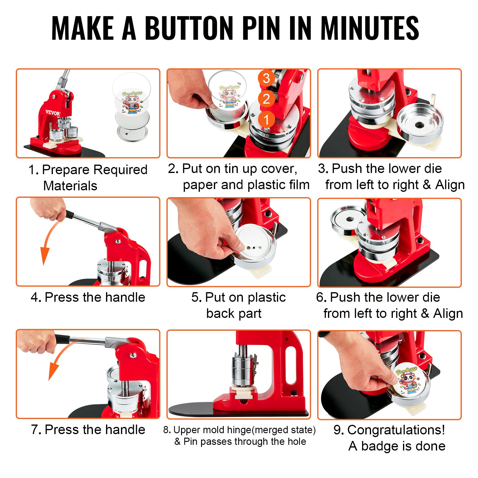 Start2Finish VEVOR 32mm button maker machine with badge punch press, button parts, circle cutter, and DIY gift kit for children.
