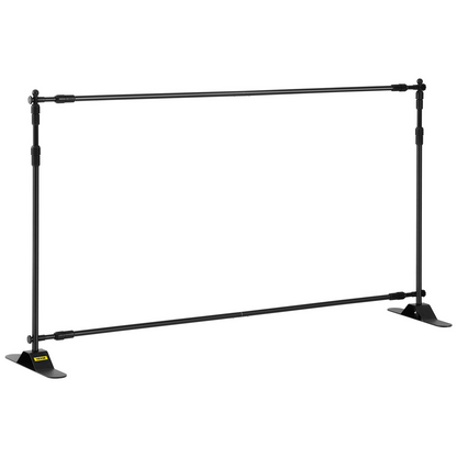 Start2Finish VEVOR 10x8 ft backdrop banner stand with adjustable height and width, ideal for trade show photo booths and event displays.